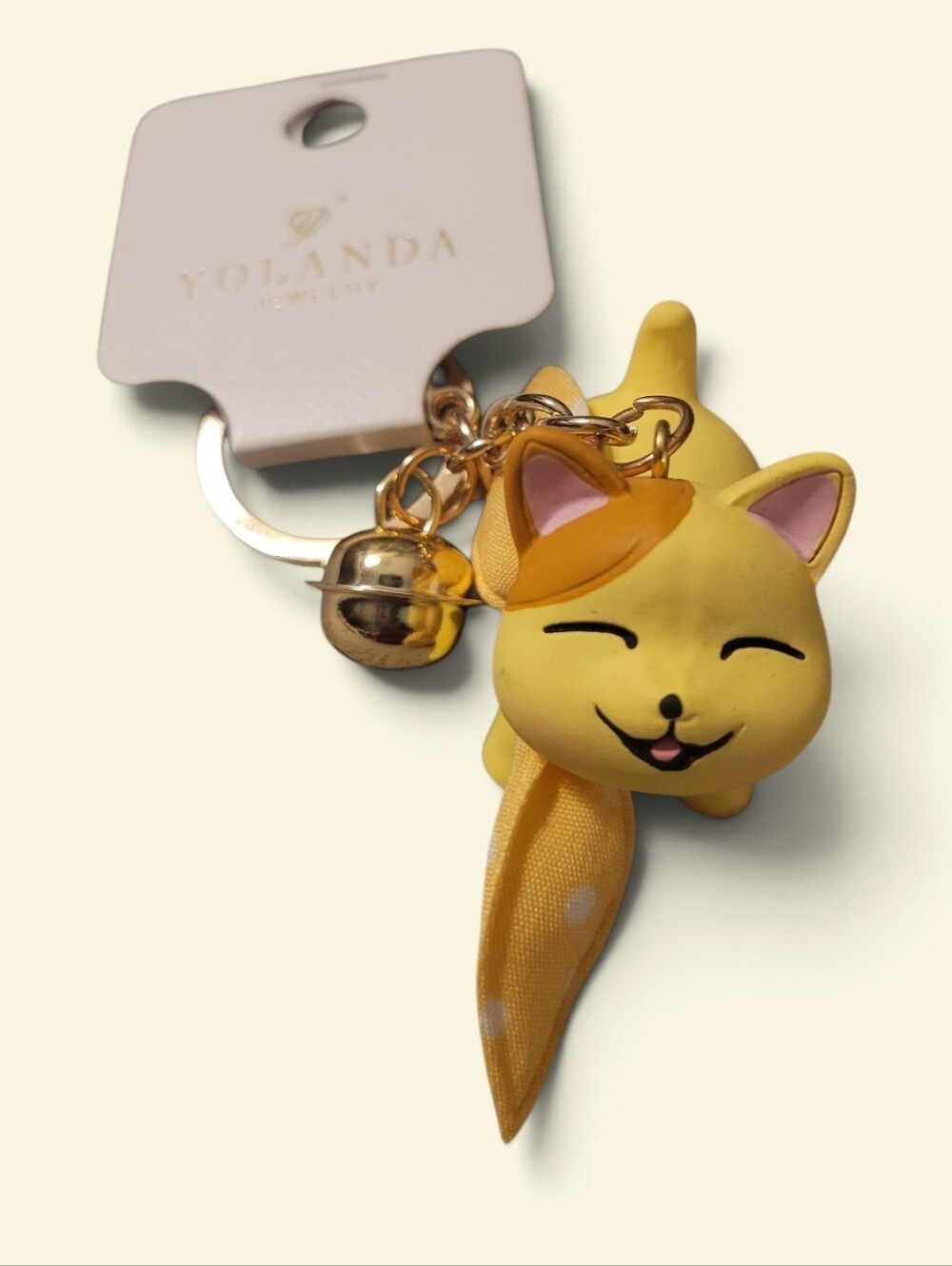 Yolanda Yellow Cat Keychain Charm with Bell